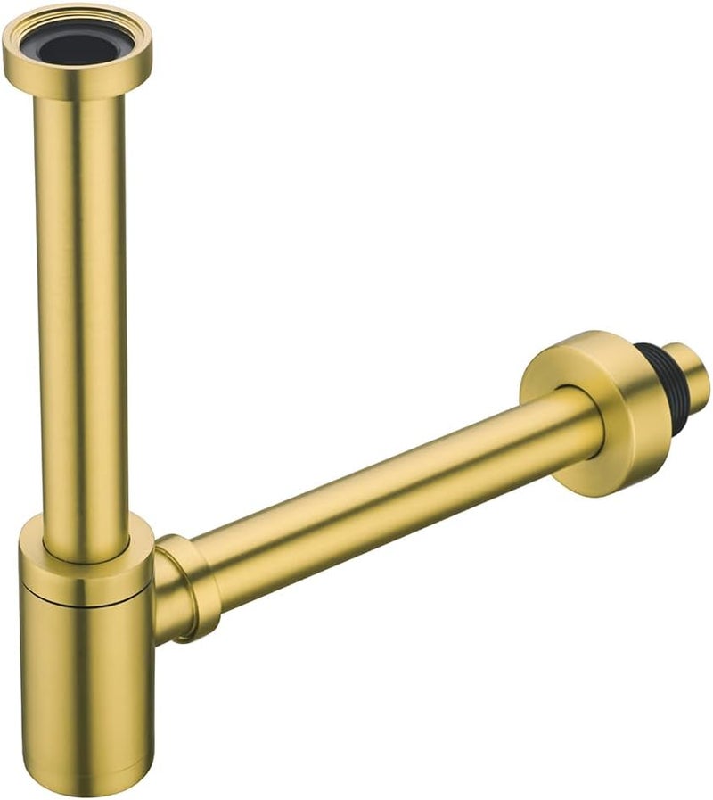 SEABEFORE Brass Round Bottle P-Trap 1 1/4, Adjustable Basin Sink Waste Drain Trap Kit, Champagne Bronze P Trap,SE83888CB-L - Image 1